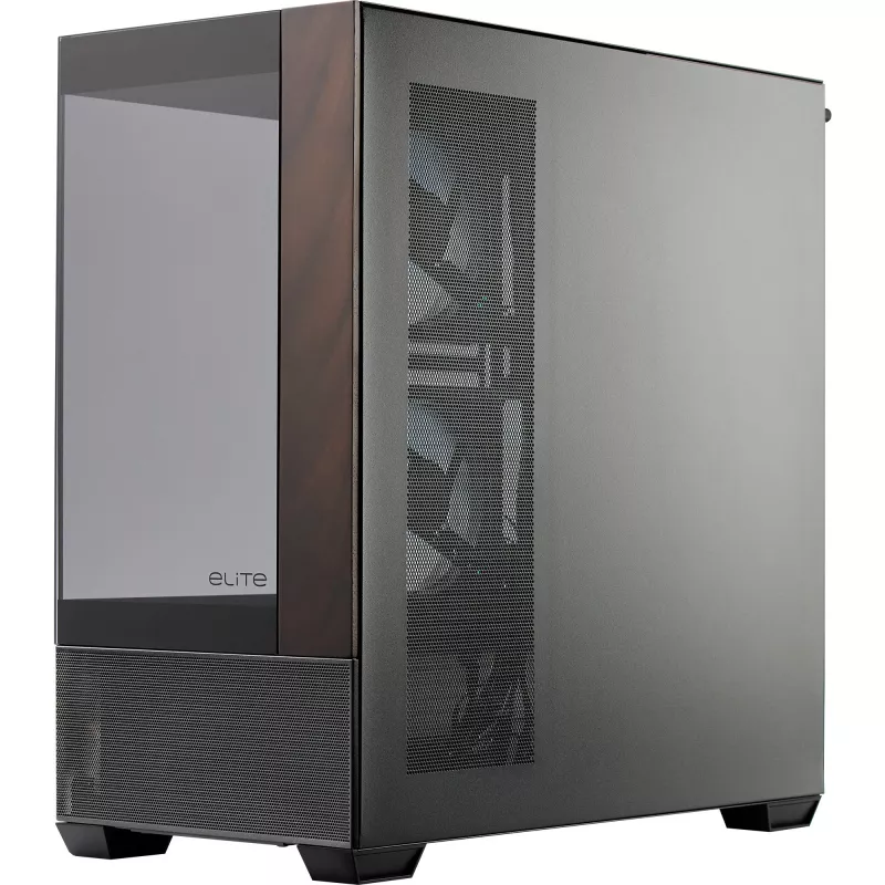 Cooler Master Elite 690 PC korpuss, Midi-Tornis, ATX, rūdīts stikls - 4x ARGB ventilators, koks, melns