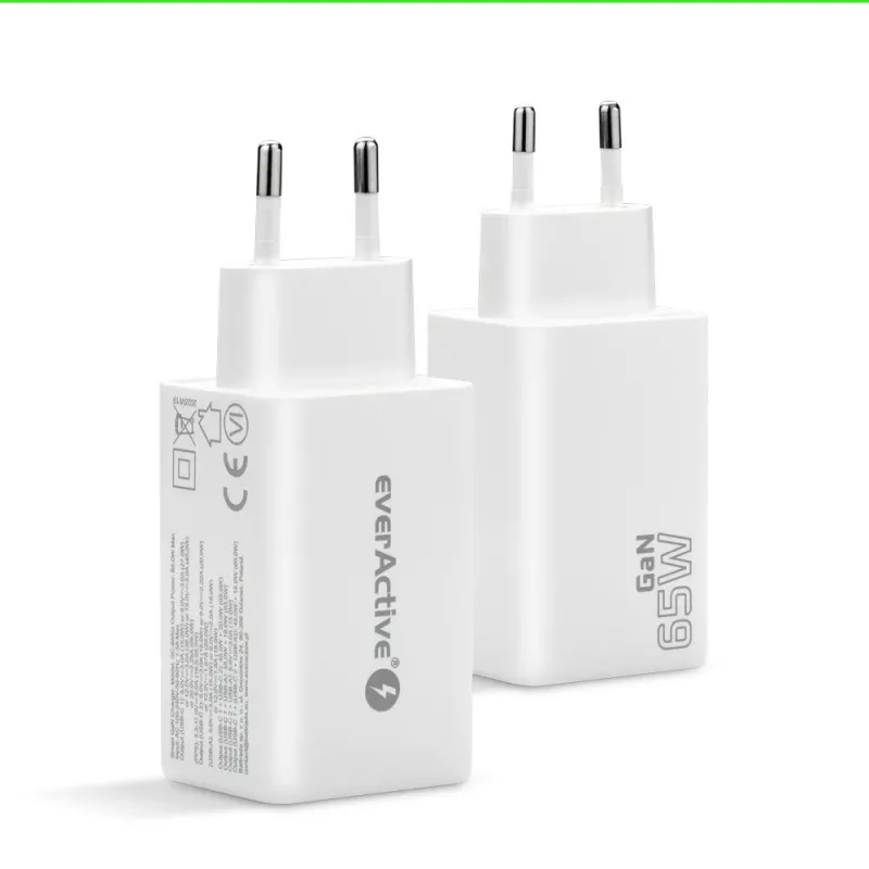 Strāvas lādētājs everActive SQ-655Q 65W, 1×USB-A + 2×USB-C ātra uzlāde