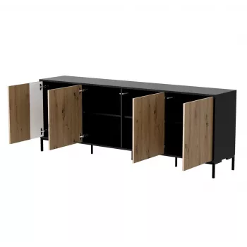 Kumode cama meble MERCI 200 x 40 x 74 cm — melna/amatnieku ozols, skaidu plātne