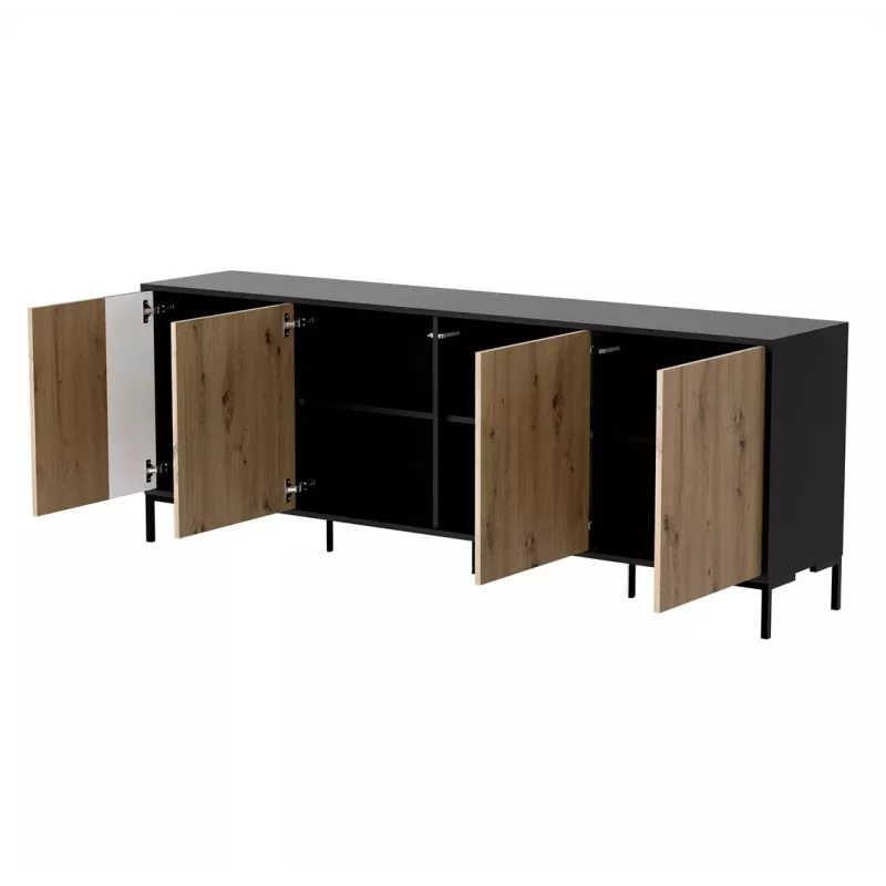 Kumode cama meble MERCI 200 x 40 x 74 cm — melna/amatnieku ozols, skaidu plātne