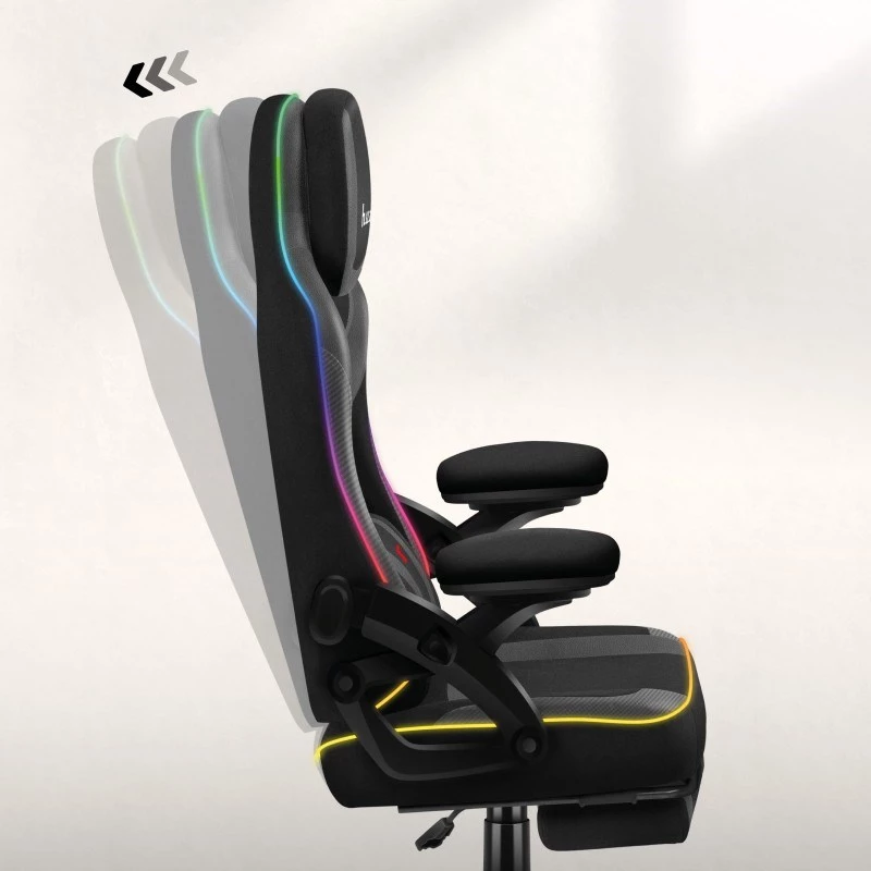 Spēļu krēsls huzaro HZ-FORCE 4.6 RGB Melns Mesh — ergonomisks, regulējams augstumā, RGB apgaismojums, auduma sēdeklis, maks. 130 kg