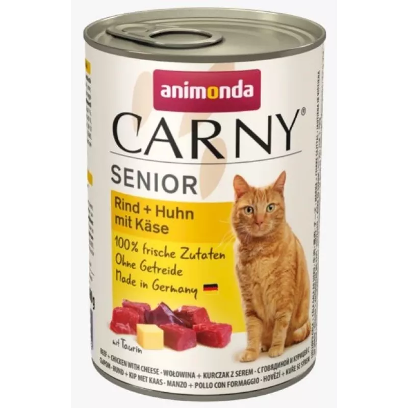 Mitrā kaķu barība animonda Carny Beef + Chicken with Cheese 400 g — senioriem, 80% mitrums, 10% proteīns