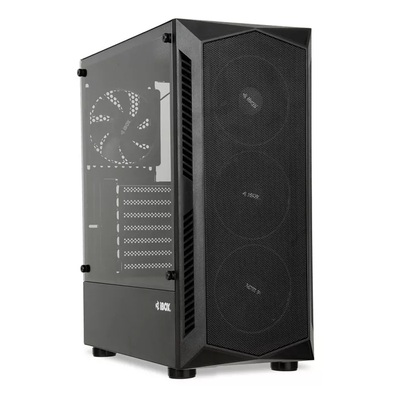 PC Case IBOX LUPUS 27 Midi Tower ATX, rūdīts stikls, RGB, 455×200×380 mm, atbalsta ATX, GPU līdz 32 cm