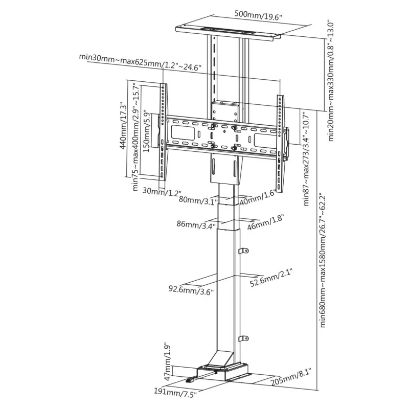 Maclean MC-866 elektriskais televizora paceļamais mehānisms 37-65 collu (94-165,1 cm), tālvadības pults, VESA līdz 600×400, maks. 50 kg, melns