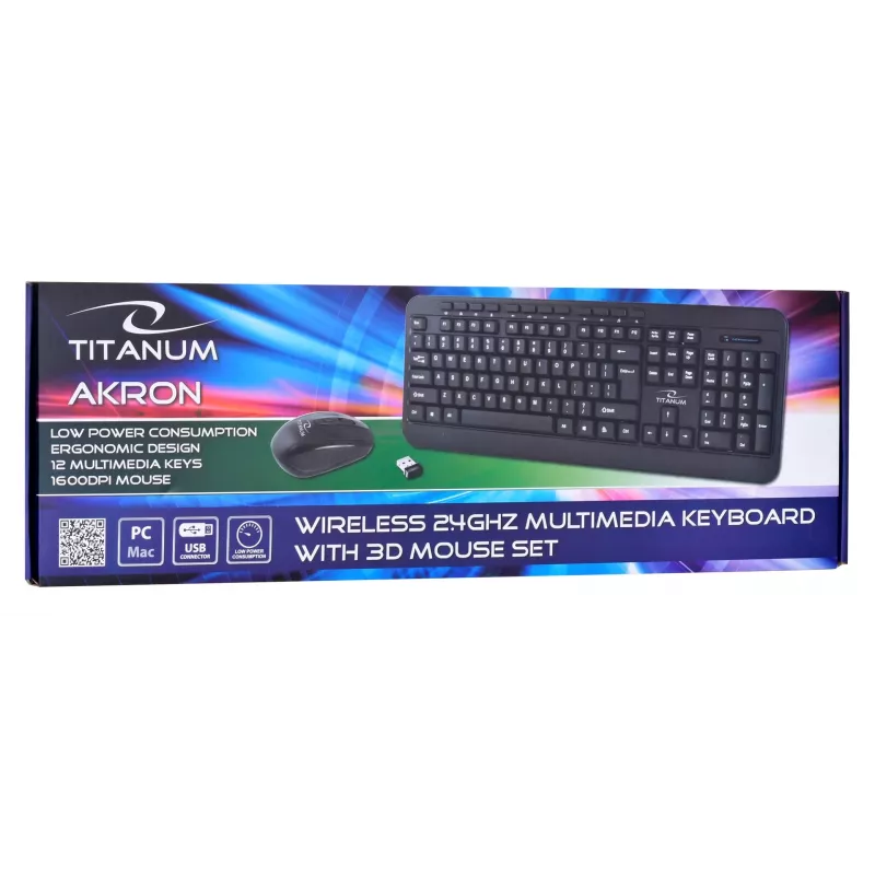 Bezvadu tastatūras un peles komplekts ESPERANZA Akron TK109 2,4 GHz, USB uztvērējs, melns