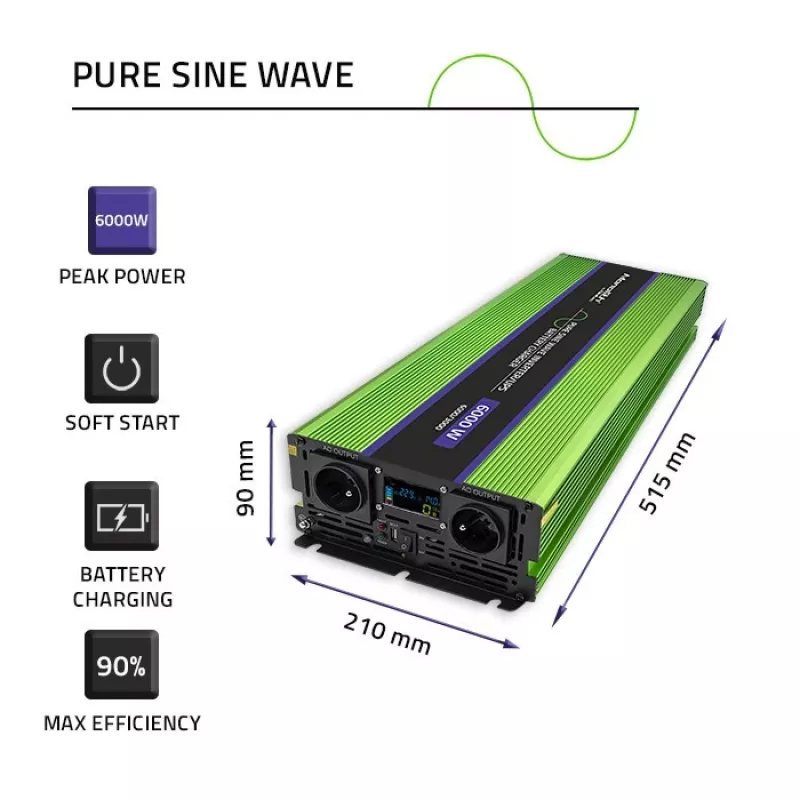 Auto invertors Qoltec Monolith 6000 W zaļš 12 V