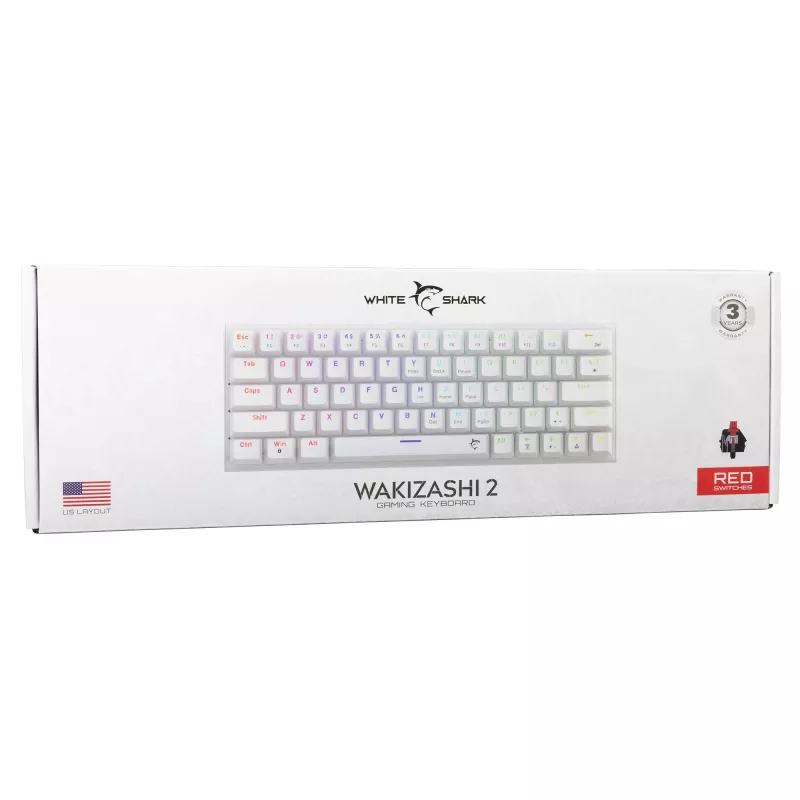 Mehāniskā tastatūra White Shark Wakizashi-2 US Red Switch, Tenkeyless/US izkārtojums, Balta