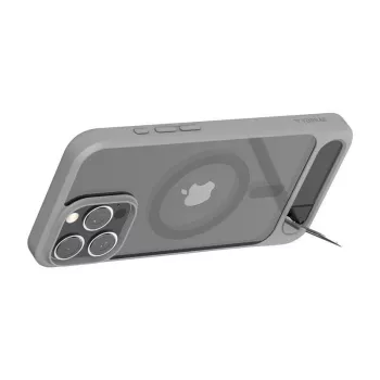 Aizsargājošs telefona vāciņš Torras Pstand sērija iPhone 16 Pro Max, pelēks, plāns profils ar integrētu statīvu