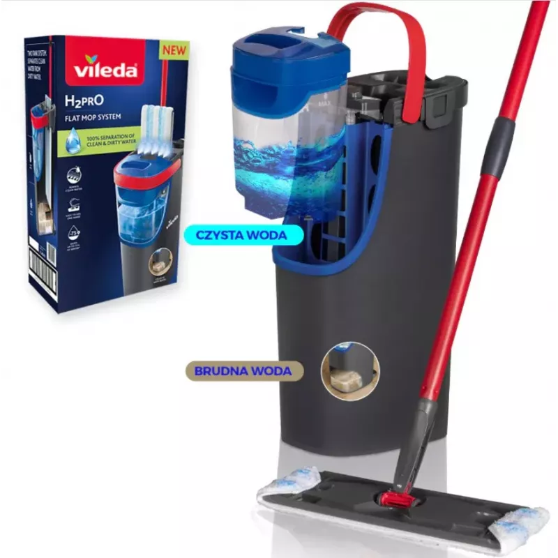 Mop VILEDA Microfibre 1200 ml Wet, 360° rotating head, 140.5 cm stick, removable machine-washable head