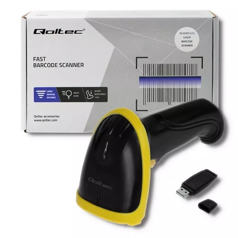 Qoltec 50862 Bezvadu lāzera svītrkodu skeneris 1D | 2,4 GHz