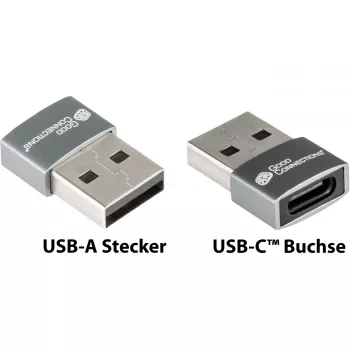 Good Connections adapteris USB 2.0 spraudnis A uz USB-C ligzdu alumīnija korpusā pelēks (USB-AD203)