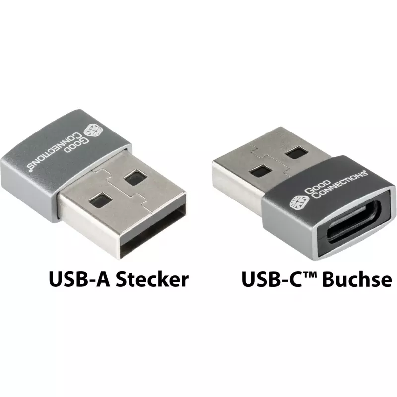 Good Connections adapteris USB 2.0 spraudnis A uz USB-C ligzdu alumīnija korpusā pelēks (USB-AD203)