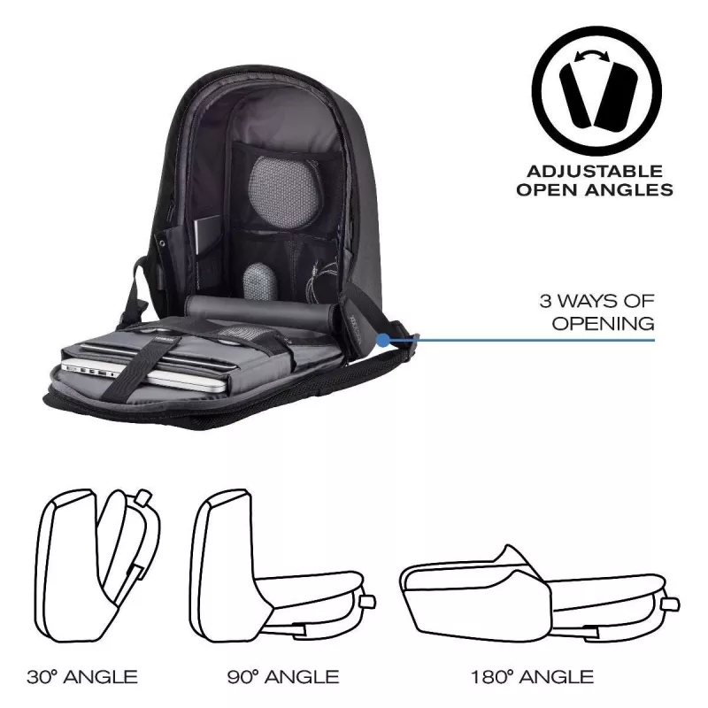 Mugursoma XDDESIGN Bobby Hero XL — 21,5 L, piemērota 17 collu klēpjdatoram, planšetdatora nodalījums, organizatora panelis, melna