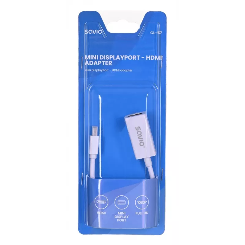 Video kabeļa adapteris SAVIO Mini DisplayPort (vīr.) uz HDMI Type A (siev.) 0,2 m, balts