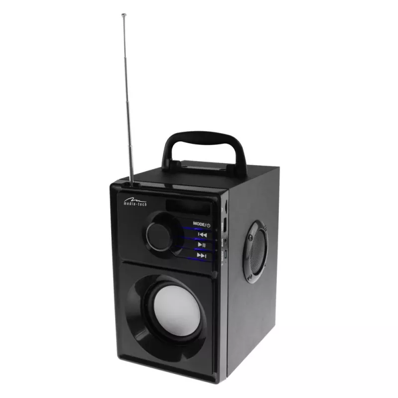 Bezvadu skaļrunis MEDIA-TECH MT3179, 20W (RMS 15W), Bluetooth 5.1, FM, MicroSD, USB, AUX, Li-Ion, 6 h, koka korpuss