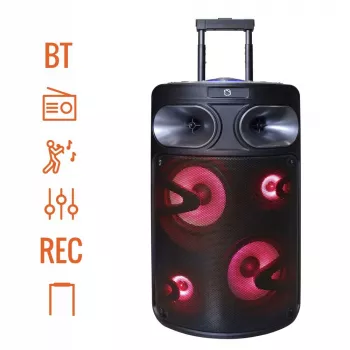 Pārnēsājams Bluetooth karaoke skaļrunis MANTA SPK0803B140 140W, darbināms ar baterijām, MIC/USB/microSD, FM, ekvalaizers, riteņi
