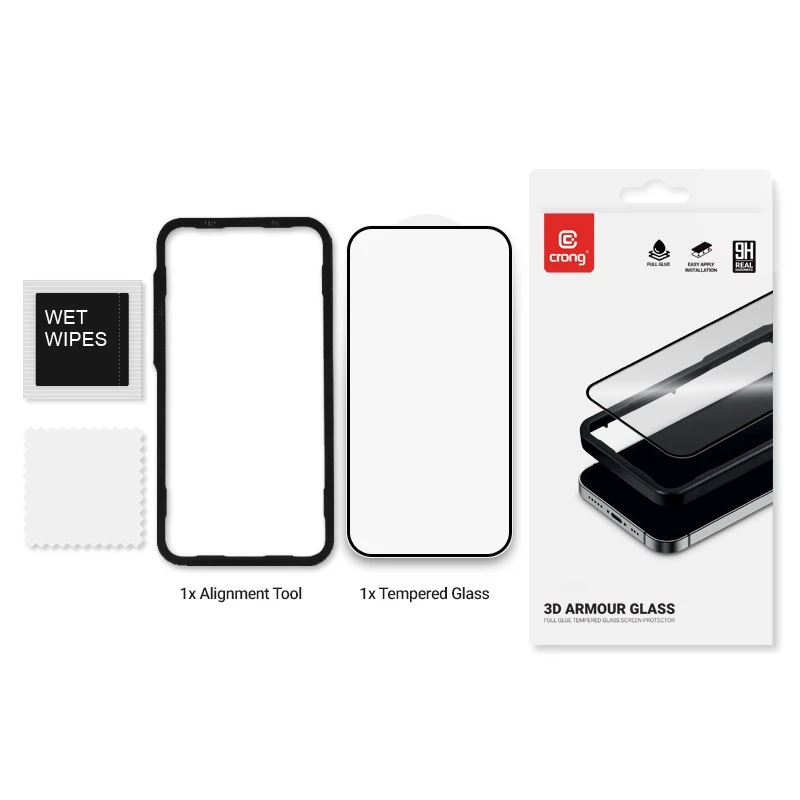 Rūdīta stikla ekrāna aizsargs Crong 9H Full Glue iPhone 16/15