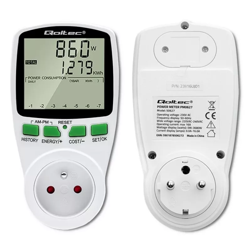 Jaudas mērītājs QOLTEC PM0627 3680W ar vēsturi — QOLTEC PM0627 3680W