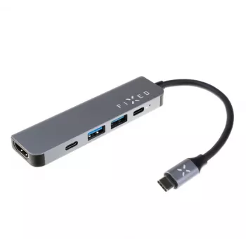 USB-C centrmezgls FIXED FIXHU-MN-GR 5 portu mini klēpjdatoriem un planšetdatoriem