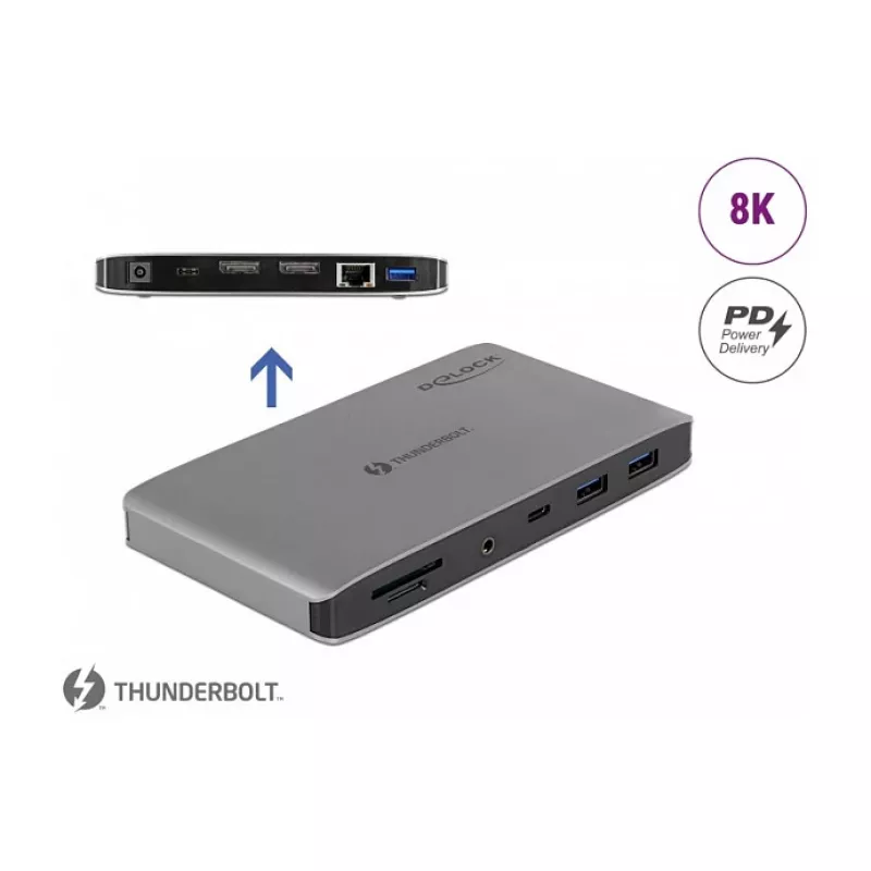 Dokstacija DeLOCK Thunderbolt 3 8K Dual DisplayPort USB LAN SD Audio PD 3.0