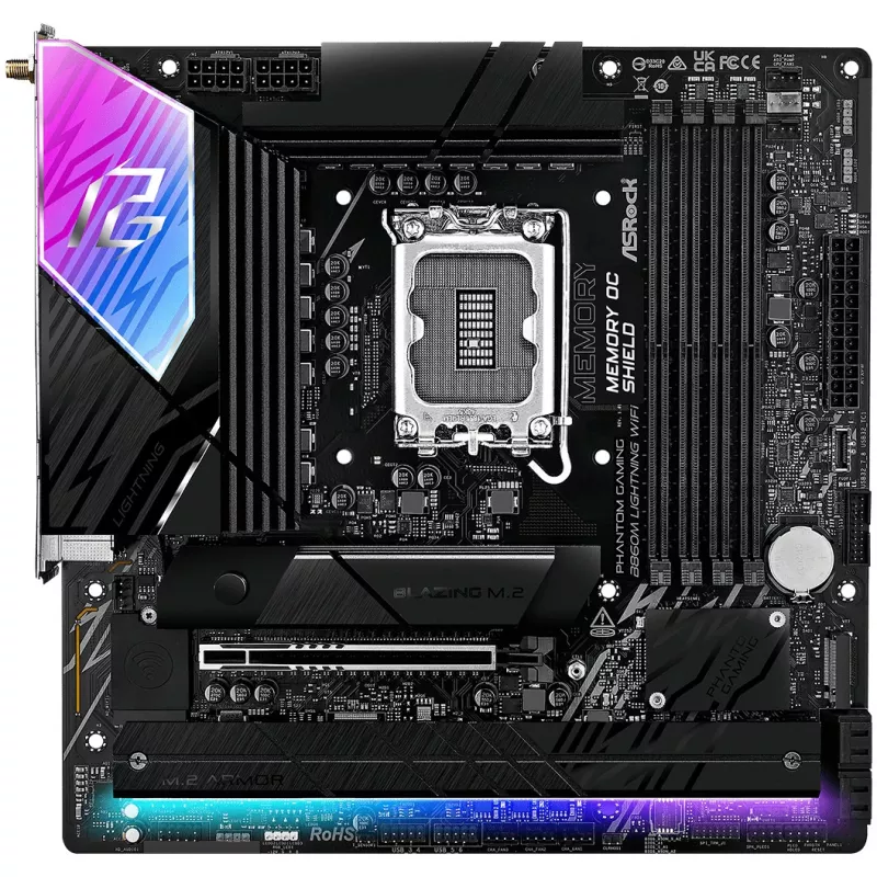 Mātesplate ASRock B860M Lightning WiFi — Intel B860, LGA1851, microATX, DDR5, 4 DIMM, Wi‑Fi 6E, 2.5Gb LAN, Thunderbolt 4