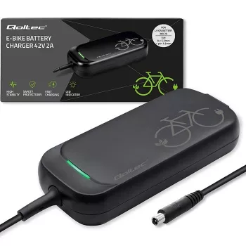 Qoltec ātrais lādētājs XIAOMI 36V elektrisko skrejriteņu un velosipēdu uzlādei | 42V | 2A | 8.0*8.0mm+pin | ūdensizturīgs + strāvas kabelis