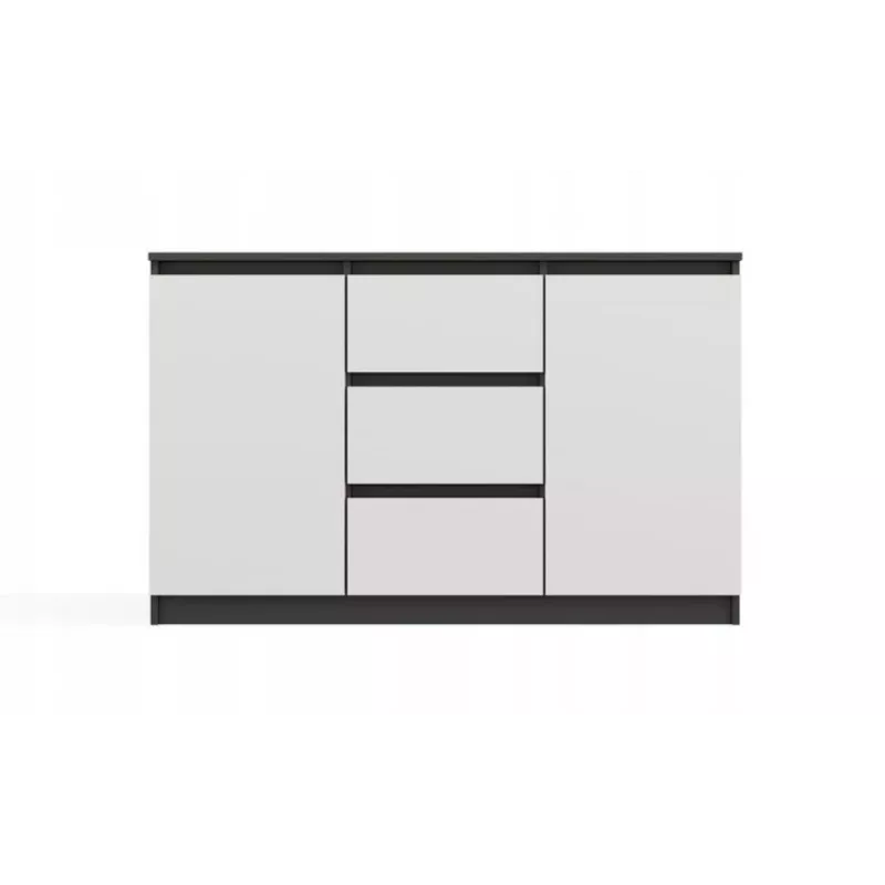 Kumode 2 durvis 3 atvilktnes top e shop M-MP-K-MAL-2D3S-ANTBIA — Antracīta rāmis, Baltas durvis, 1200×750×400 mm