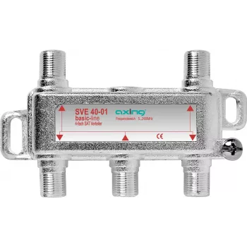 axing SVE04001 - Kabeļu sadalītājs - 75 omi - 5 - 2400 MHz - Sudraba krāsā - 1x F-tipa - 4x F-tipa