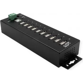 USB centrmezgls Exsys EX-1170HMVS 10 portu metāla DIN-sliedes ar 15 kV ESD aizsardzību