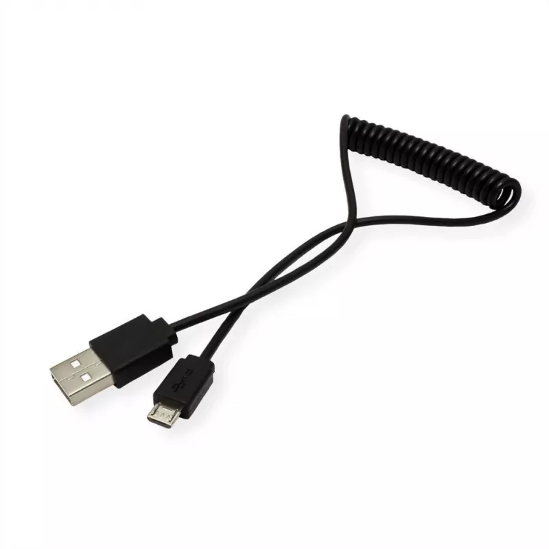 ROLINE USB 2.0 spirālveida kabelis — A — Micro B — ST/ST 1,0 m — ekranēts — USB 2.0 Type Micro B — 1 mm — spirālveida (11.02.8317)