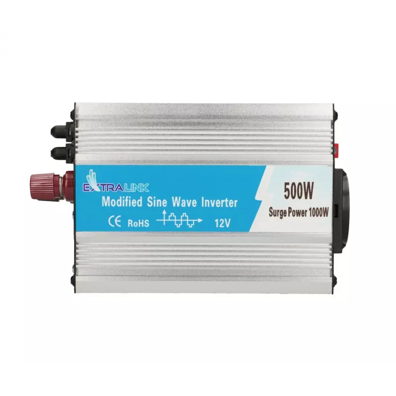 Automašīnas sprieguma pārveidotājs Extralink OPIM-500W 12V, 500W modificēts sinusoidāls, alumīnija korpuss, aktīvā dzesēšana