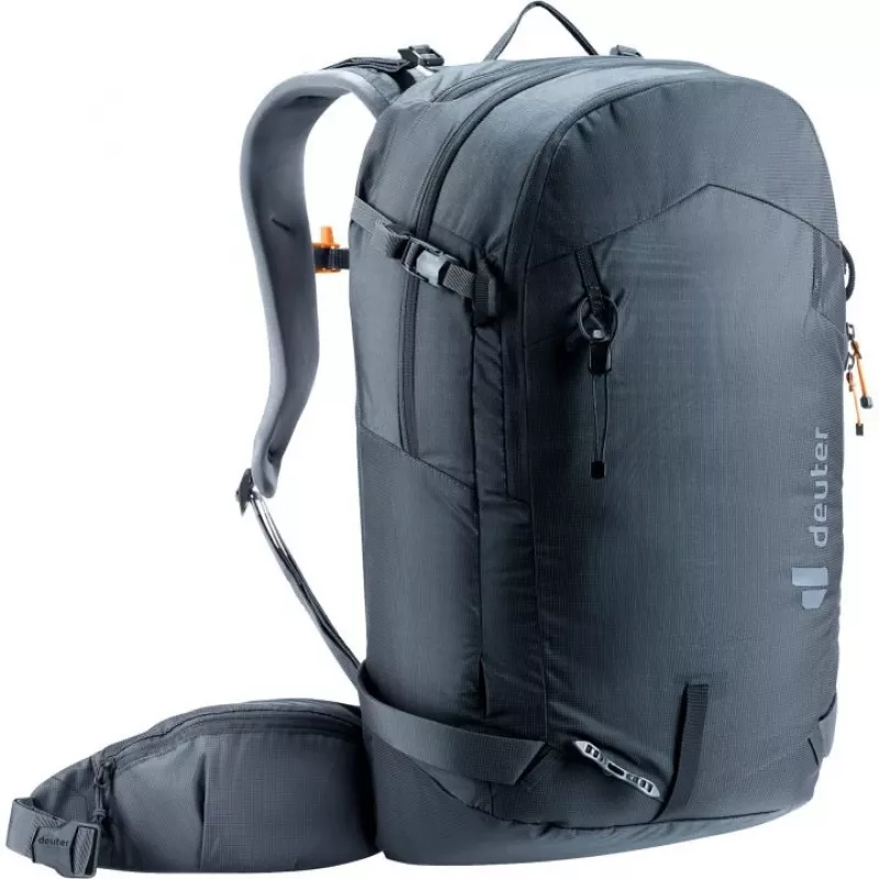 Mugursoma DEUTER Freerider Pro 34+ — tehniska freeride slēpošanas tūrisma mugursoma, 34 L, melna, ķiveres turētājs, gurnu josta