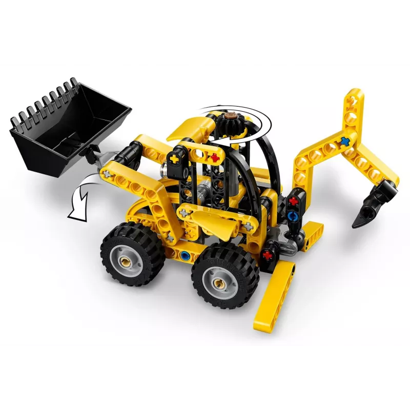 Konstrukciju komplekts LEGO Technic Backhoe Loader 42197 — šarnīrveida stūre, strādājošs iekrāvējs, 104 gab., ieteicamais vecums 7+
