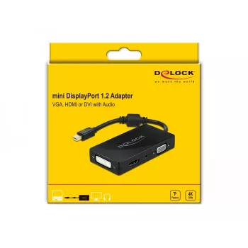 Adapteris DeLOCK Mini DisplayPort 1.2 uz VGA HDMI DVI Audio 4K Pasīvs Melns