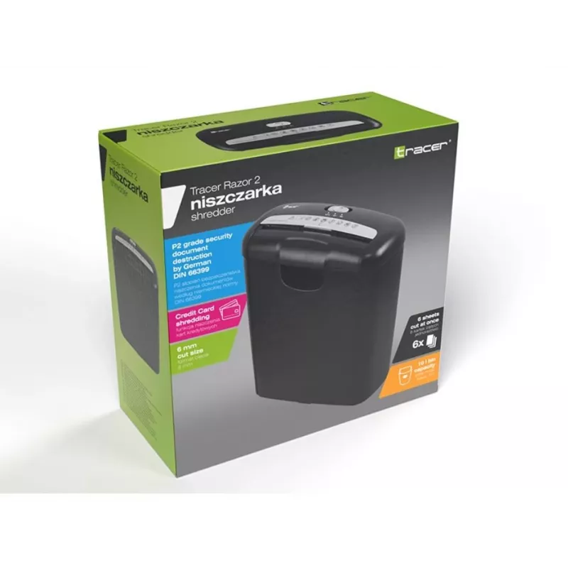 Papīra smalcinātājs Tracer Razor 2, sloksnes smalcināšana, 70 dB, melns