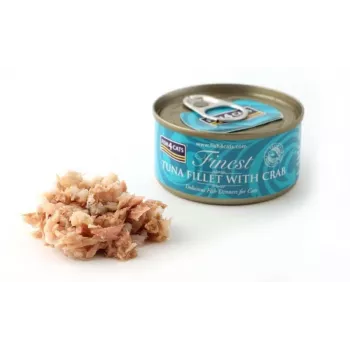 Slapjā kaķu barība FISH4DOGS Tunča fileja ar krabi 70 g — konserva, 70 g, 85% mitrums, 12% olbaltumvielas