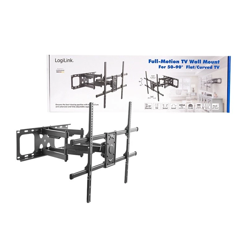 LogiLink TV sienas stiprinājums 50–90 collu, noliecams un grozāms, līdz 75 kg
