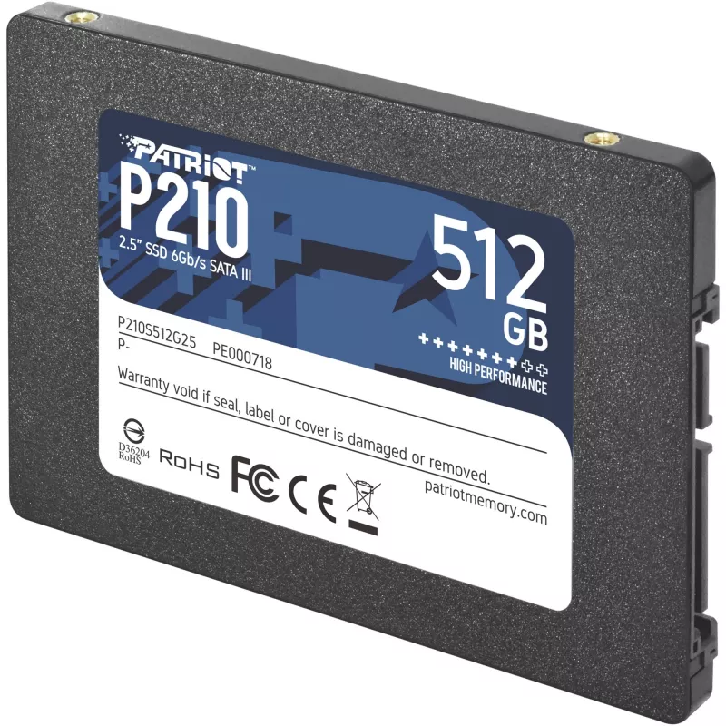 2,5 collu SATA III SSD PATRIOT P210 512 GB — 500 MB/s lasīšana, 400 MB/s rakstīšana