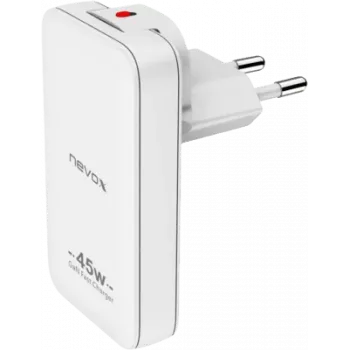 AXAGON nevox 45W Dual plāns GaN USB-C/USB lādētājs EU/US balts