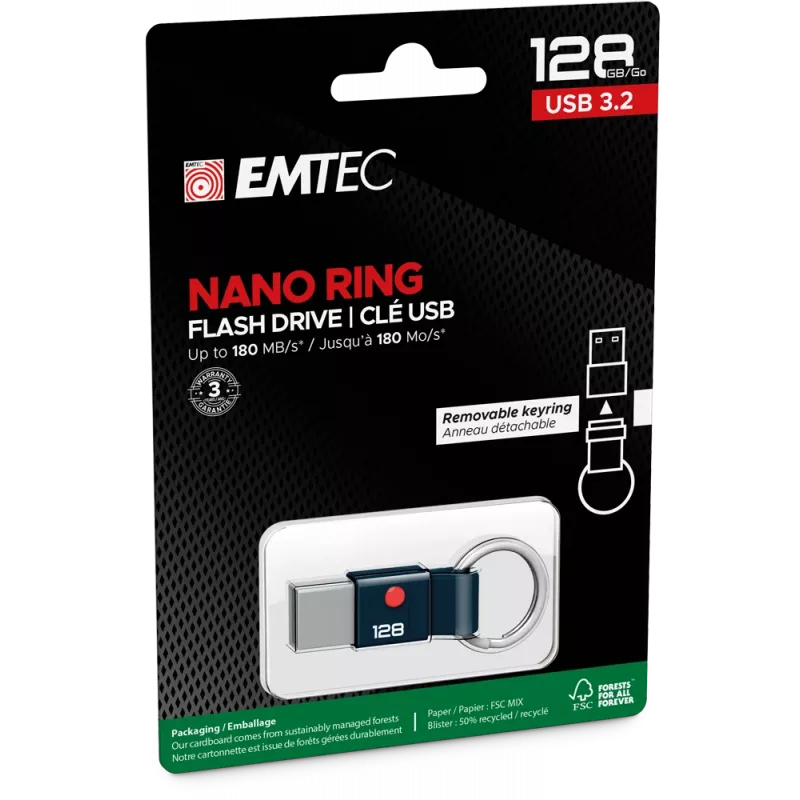 USB zibatmiņa EMTEC ECMMD128GT103 128 GB USB Type-A 3.2 Gen 1 (3.1) Melna, lasīšanas ātrums 180 MB/s, rakstīšanas ātrums 25 MB/s