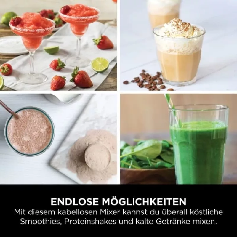Sport blender Ninja BC151EUBK — 0.53 L bļoda, 14.4 W, baterija, ledus smalcināšana, melns