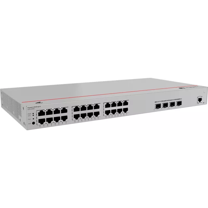 Slēdzis HUAWEI S220-24P4X — 24 x Gigabit (10/100/1000) RJ-45, 4 x SFP+, PoE, 1U pelēks