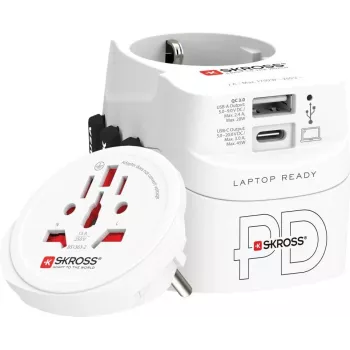 Ceļojumu strāvas adapteris SKROSS 1.302474 EU/FR/USA/UK/AU ligzdām, 100–250 V maiņstrāva, 7 A, USB 45 W