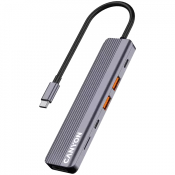 USB Type-C centrmezgls CANYON DS-17 — HDMI, USB 3.2 Gen 1 A, USB-C, MicroSD, 10000 Mbit/s, pelēks