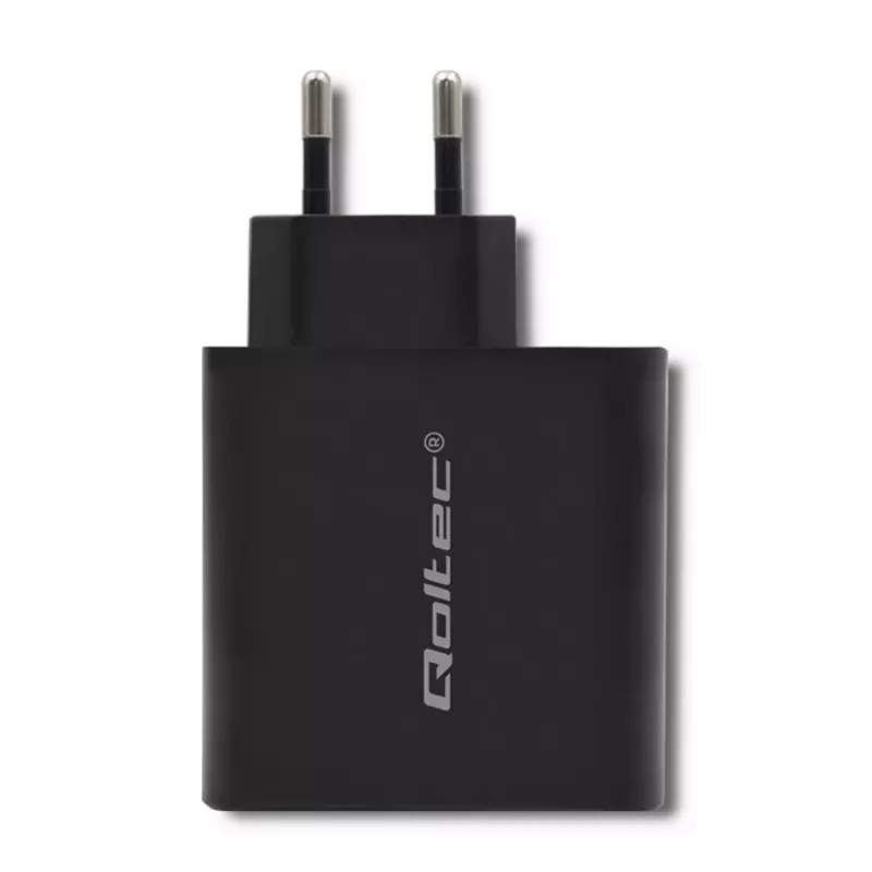 Barošanas adapteris QOLTEC 51716 — maiņstrāva 220–240 V līdz 20 V 3 A (63 W), melns, iekštelpu universāls lādētājs