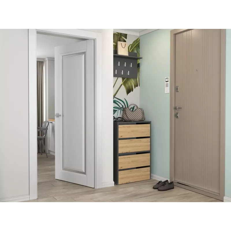 Slēgts apavu organizētājs Top e Shop MODO X2 ANT/ART — Antracīta un ozola krāsā, 600×880×360 mm, skaidu plātne