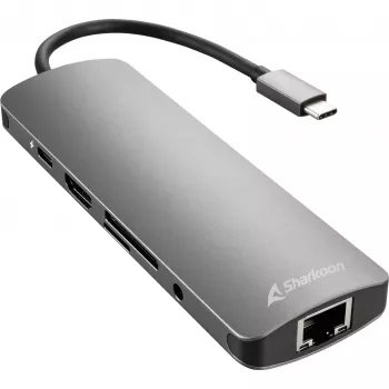 Sharkoon USB 3.0 Type C Combo Adapter interfeisa kartes/adapteris HDMI, RJ-45, USB 3.2 Gen 1 (3.1 Gen 1)