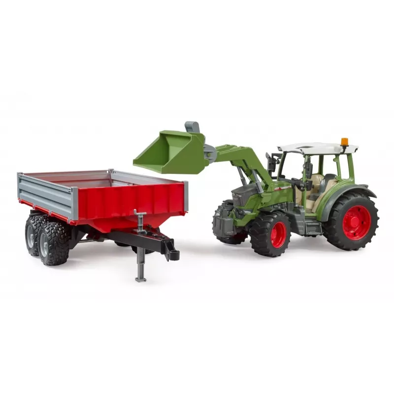 Rotaļu traktors BRUDER Fendt Vario 211 ar priekšējo iekrāvēju un sānu piekabi