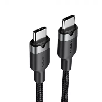USB-C uz USB-C datu un uzlādes kabelis Vention TRDBH, 2 m, USB 2.0, 60 W PD, 3 A, 480 Mbit/s, melns