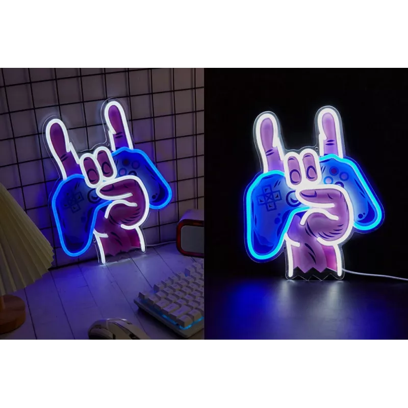 Neon Lights MANTA SNL109MT Hand with Gamepad neona izkārtne, dekoratīvs LED apgaismojums spēļu iekārtojumam